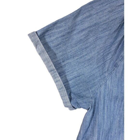 THML Womens SS Top Sz XS Chambray Embroidered Design Blue White 100% Cotton EUC - Picture 4 of 11